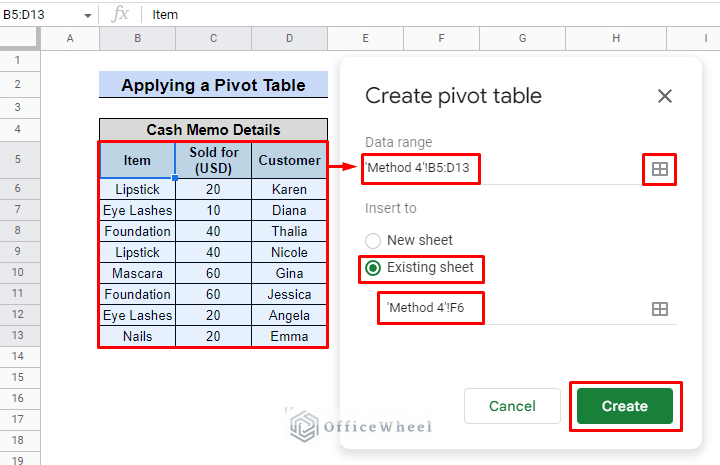 data set up in pivot table for merging duplicates in google sheets